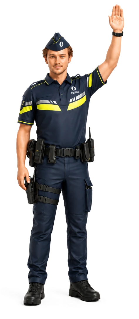 Agent met arm recht omhoog
