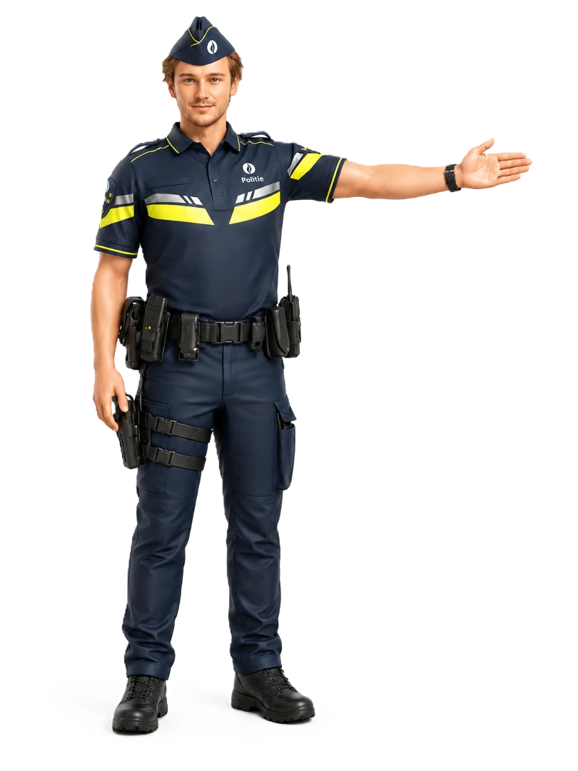 Agent met arm horizontaal uitgestrekt
