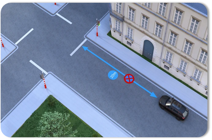 Auto op 20 meter van een kruispunt met verkeerslichten