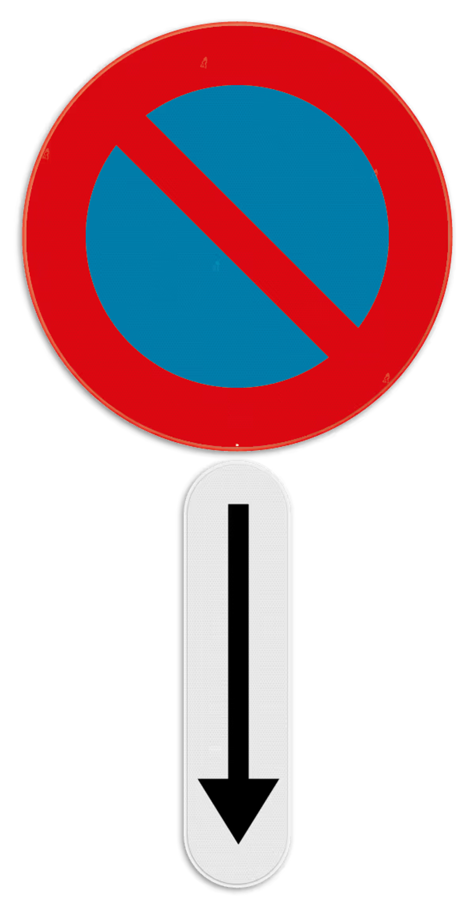 Bord E1 met pijl omlaag, einde van het parkeerverbod
