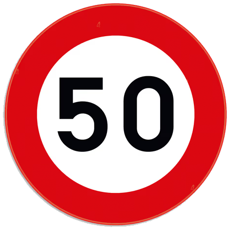 Bord C43 maximumsnelheid 50