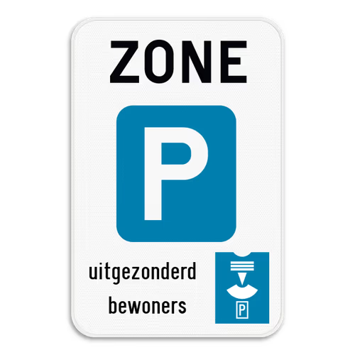 Zonebord ZE9 parkeren met parkeerschijf, uitgezonderd bewoners